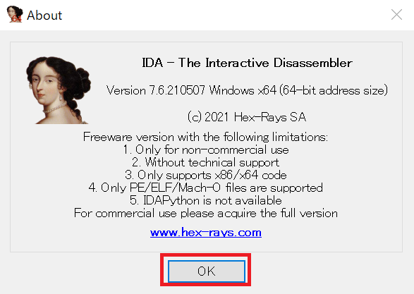 IDA Pro free版のインストール(10)