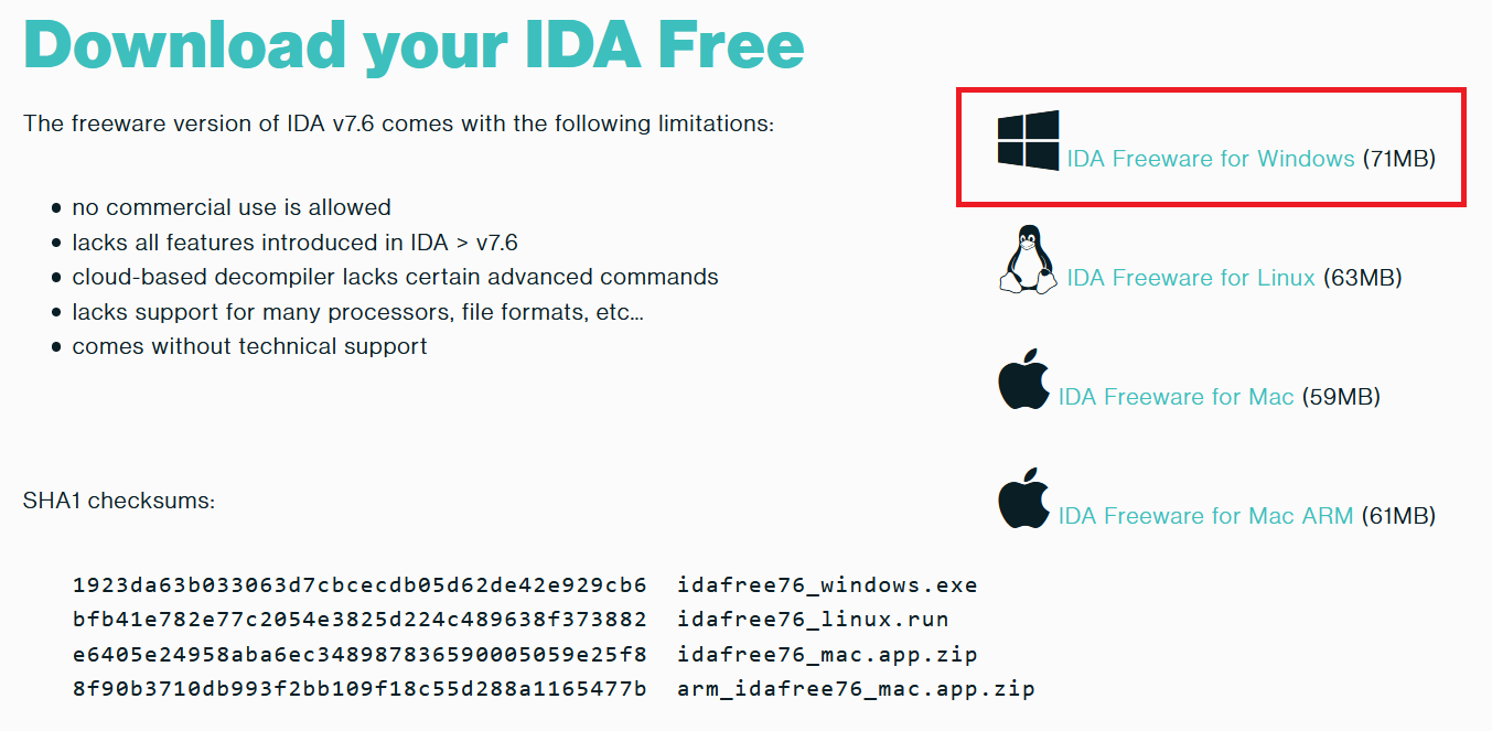 IDA Pro free版のインストール(2)